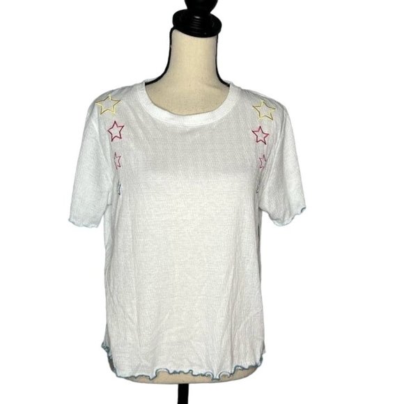 Emerson Road White Star Print Short Sleeve Shirt Women's Size Large L - Picture 7 of 7